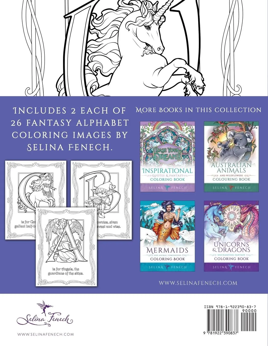 Rückseite: 9781922390837 | Fantasy Alphabet - Magical Creatures Coloring Book | Selina Fenech