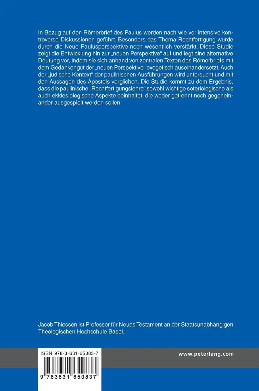 Rückseite: 9783631650837 | Gottes Gerechtigkeit und Evangelium im Römerbrief | Jacob Thiessen