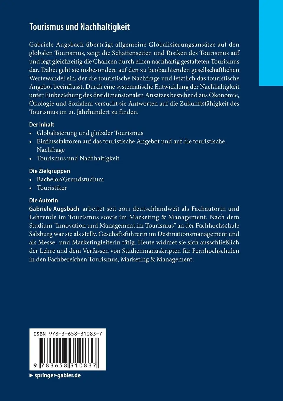 Rückseite: 9783658310837 | Tourismus und Nachhaltigkeit | Gabriele Augsbach | Taschenbuch | xi