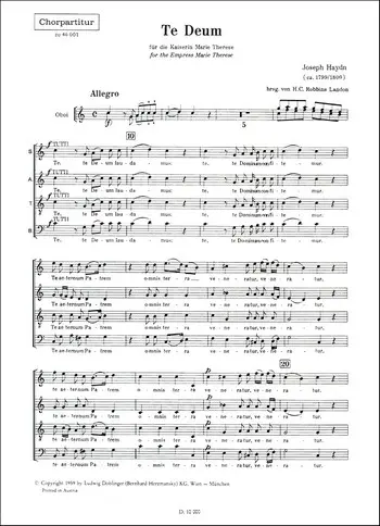 Cover: 9790012400837 | Te Deum für die Kaiserin Marie Therese C-Dur Hob.XXIIIc:2,...