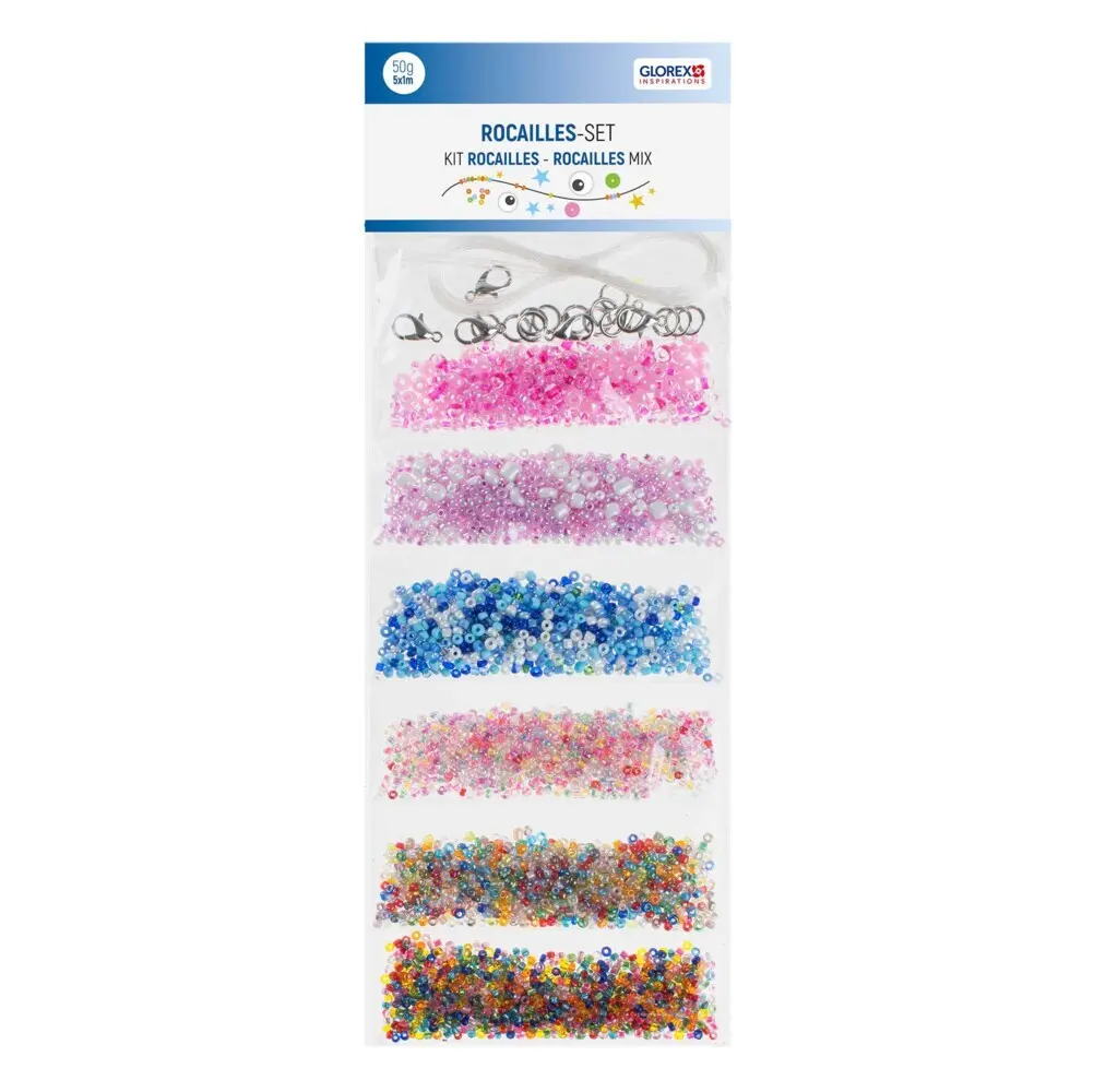Rocailles-Set 2,6m, mit Kordel und Verschlüssen, 6-fach sort