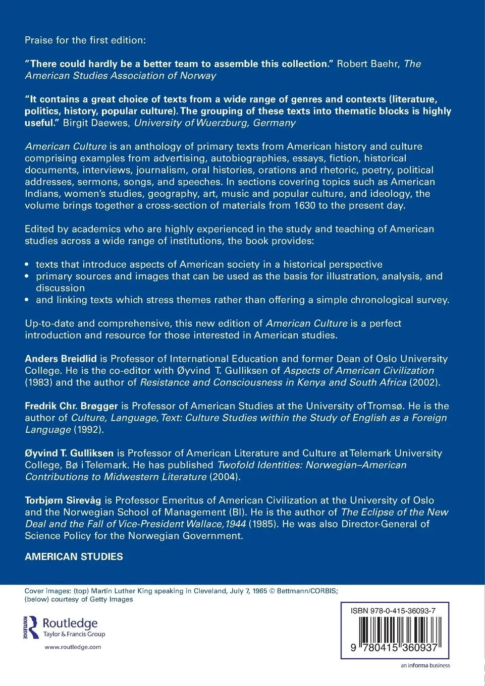 Rückseite: 9780415360937 | American Culture | An Anthology | Anders Breidlid (u. a.) | Buch