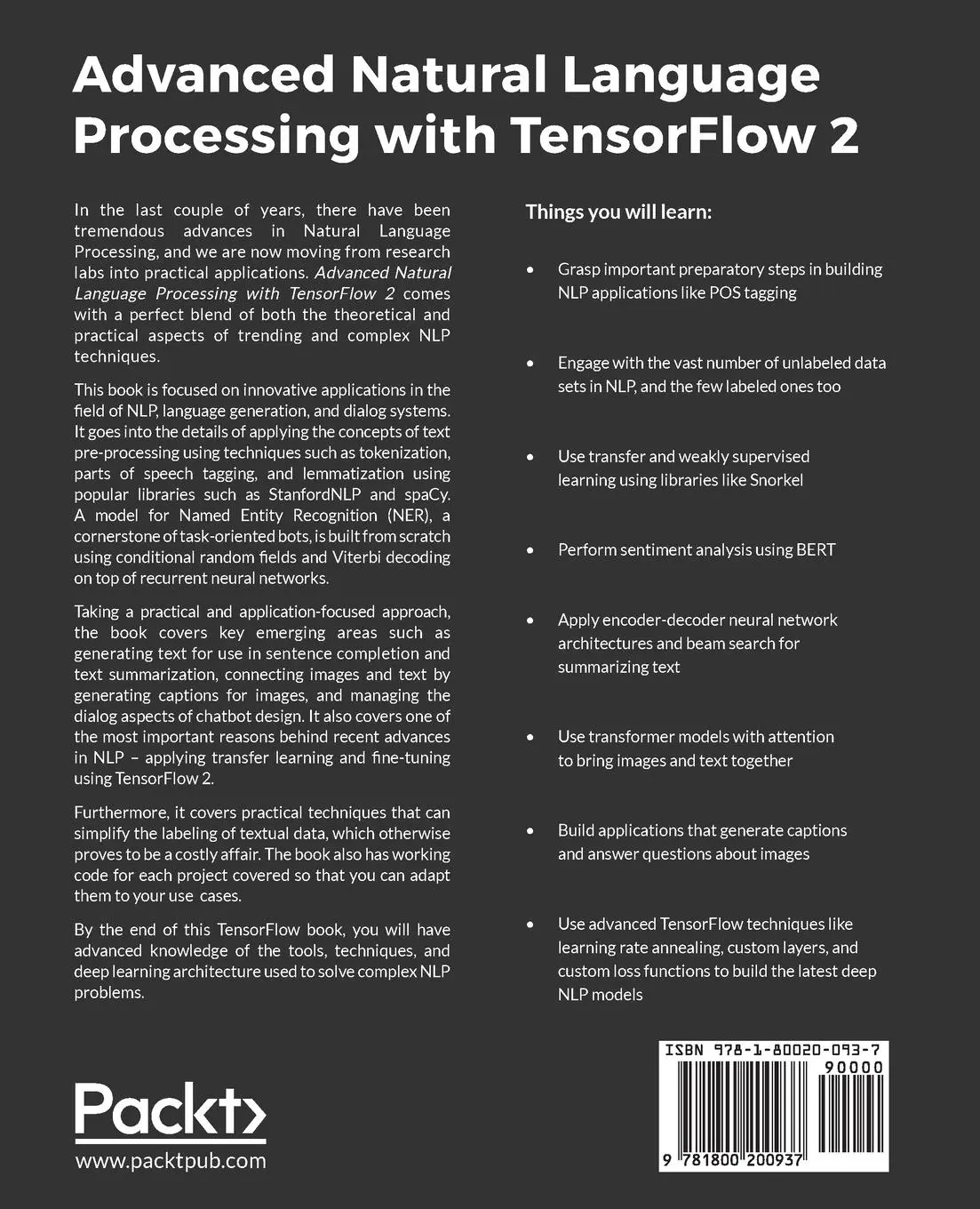 Rückseite: 9781800200937 | Advanced Natural Language Processing with TensorFlow 2 | Ashish Bansal