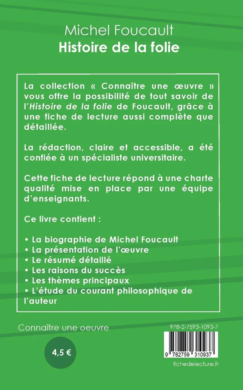 Rückseite: 9782759310937 | Fiche de lecture Histoire de la folie de Foucault (analyse...