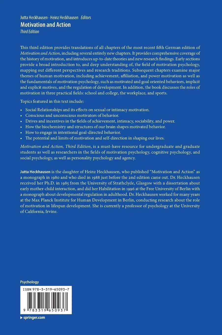 Rückseite: 9783319650937 | Motivation and Action | Heinz Heckhausen (u. a.) | Buch | xv | 2018