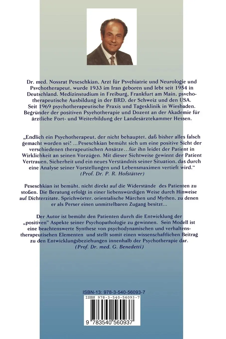 Rückseite: 9783540560937 | Psychosomatik und positive Psychotherapie | Nossrat Peseschkian | Buch