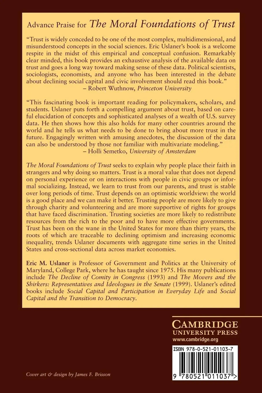 Rückseite: 9780521011037 | The Moral Foundations of Trust | Eric M. Uslaner | Taschenbuch | 2010