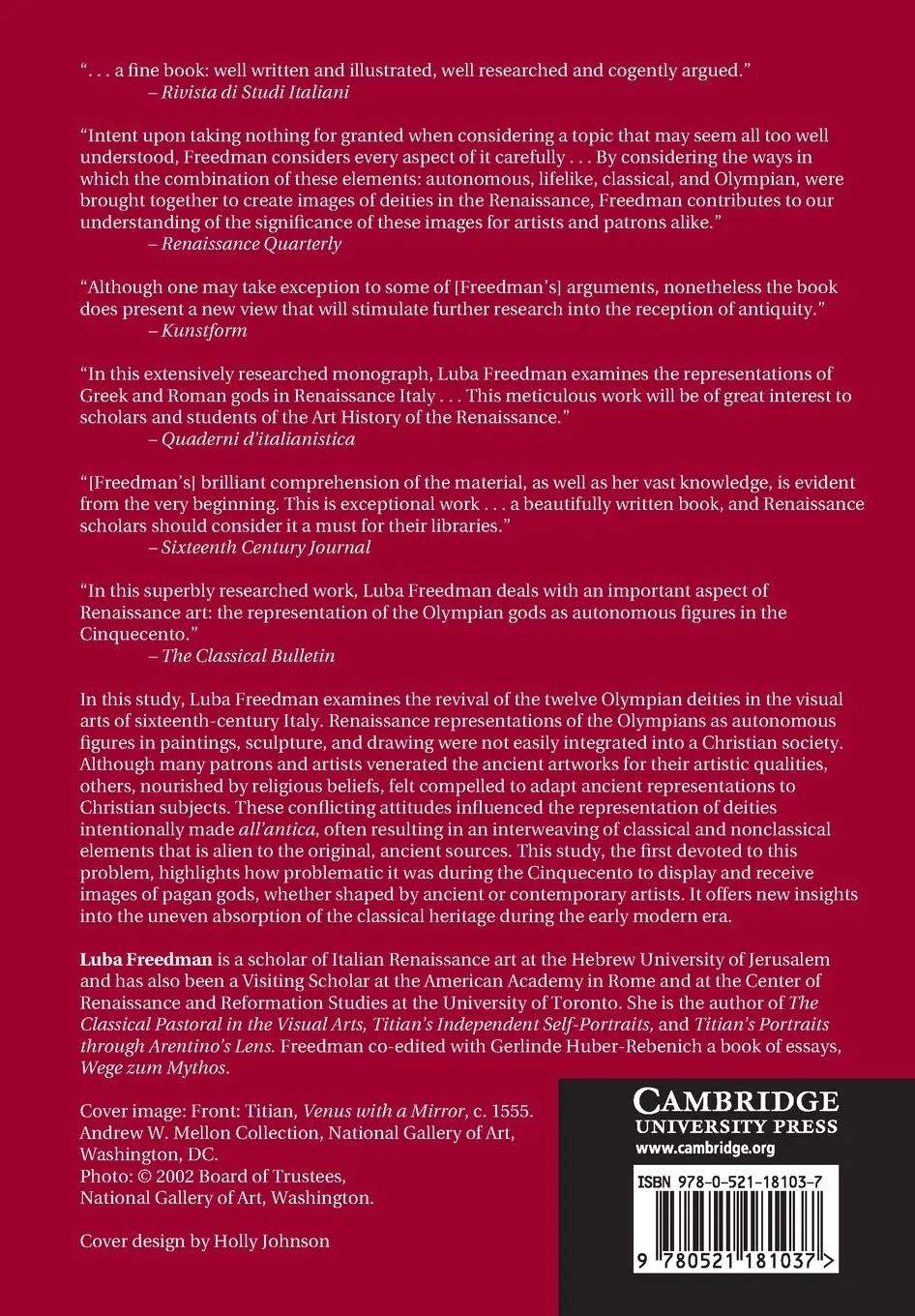 Rückseite: 9780521181037 | The Revival of the Olympian Gods in Renaissance Art | Luba Freedman