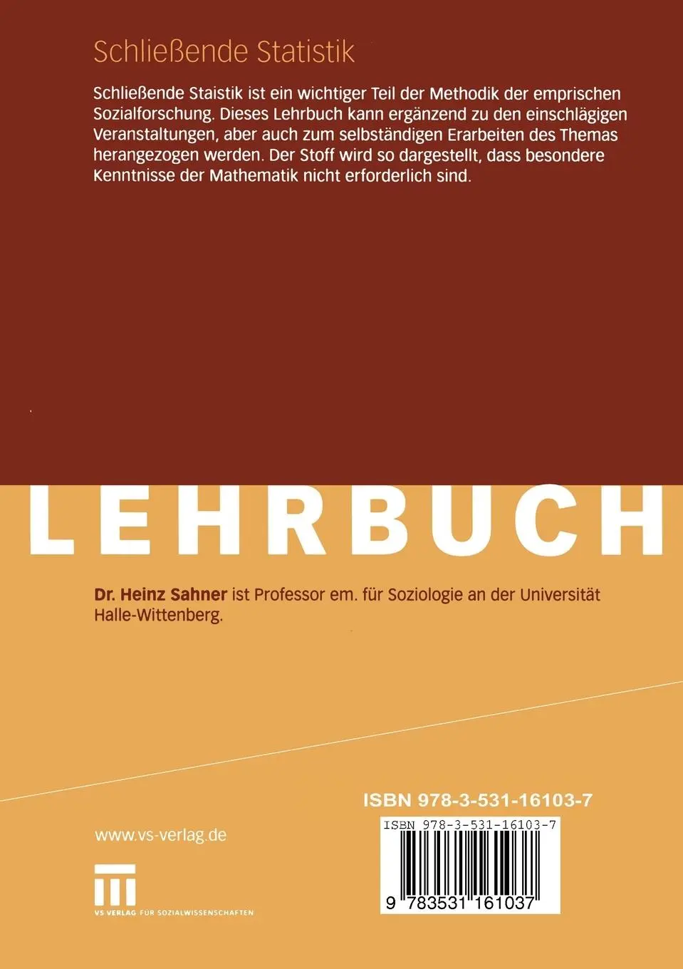 Rückseite: 9783531161037 | Schließende Statistik | Eine Einführung für Sozialwissenschaftler