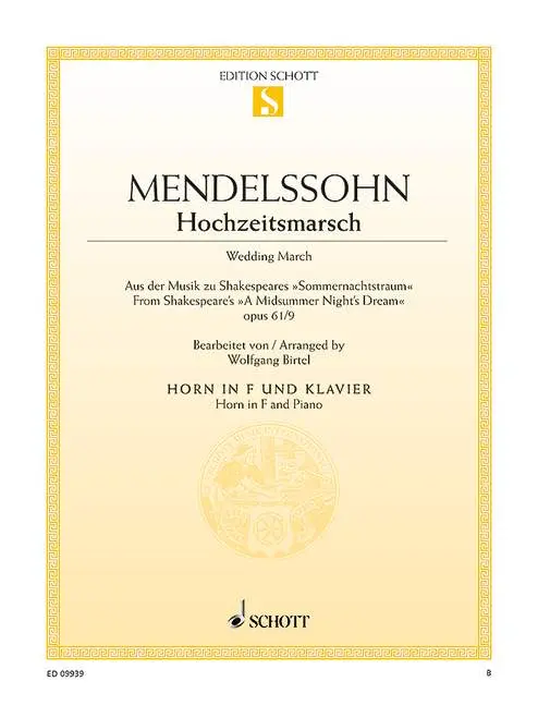 Cover: 9790001181037 | Wedding March op. 61/9 | from A Midsummer Night's Dream | Bartholdy
