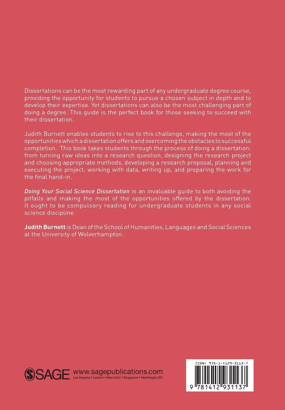 Rückseite: 9781412931137 | Doing Your Social Science Dissertation | Judith Burnett | Taschenbuch