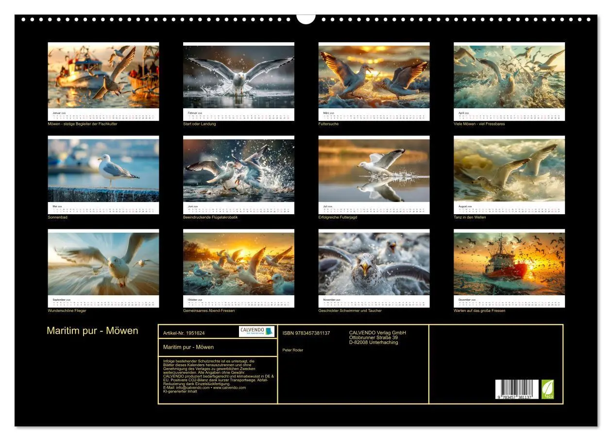 Bild: 9783457381137 | Maritim pur - Möwen (Wandkalender 2026 DIN A2 quer), CALVENDO...