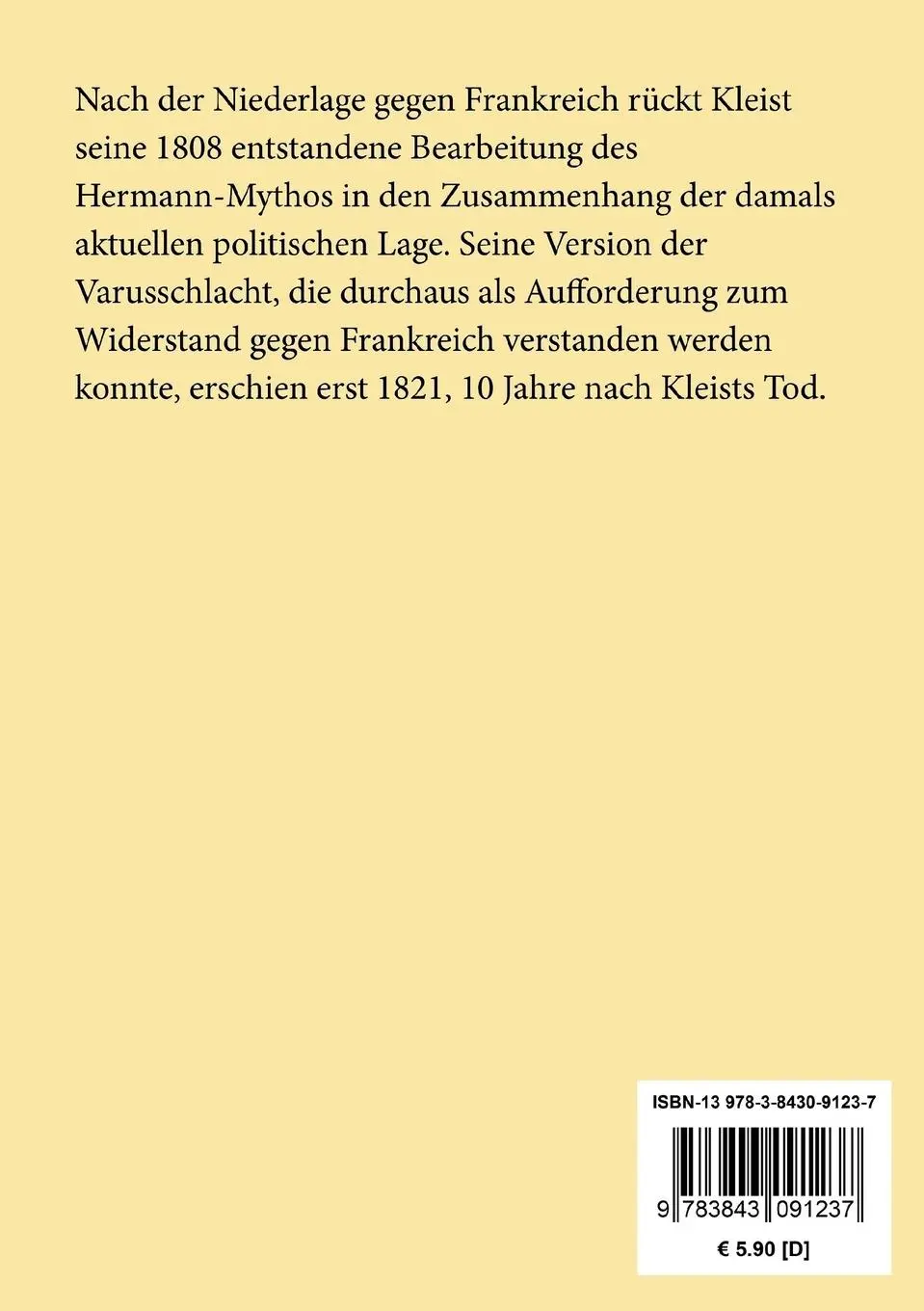 Rückseite: 9783843091237 | Die Hermannsschlacht | Ein Drama in fünf Aufzügen | Kleist | Buch