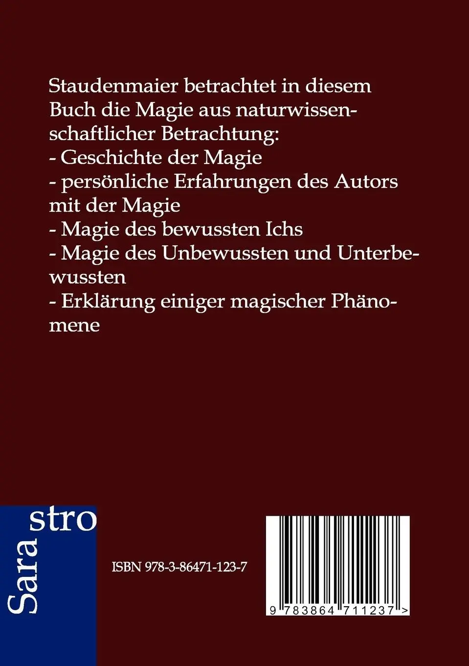 Rückseite: 9783864711237 | Die Magie als experimentelle Naturwissenschaft | Ludwig Staudenmaier