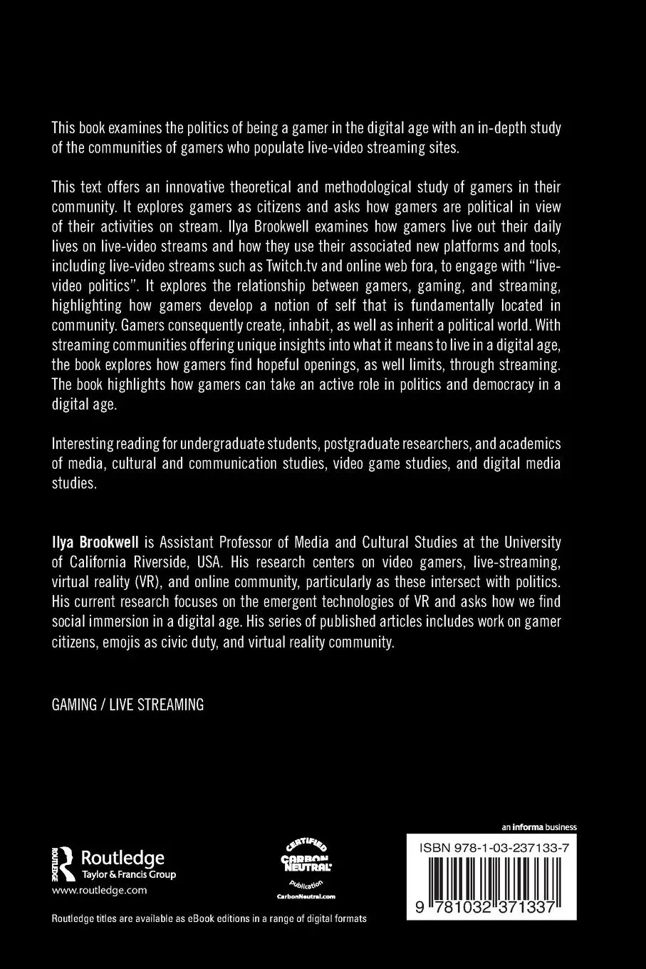 Rückseite: 9781032371337 | Gamer Citizens | Live-Video Politics in a Digital Age | Ilya Brookwell