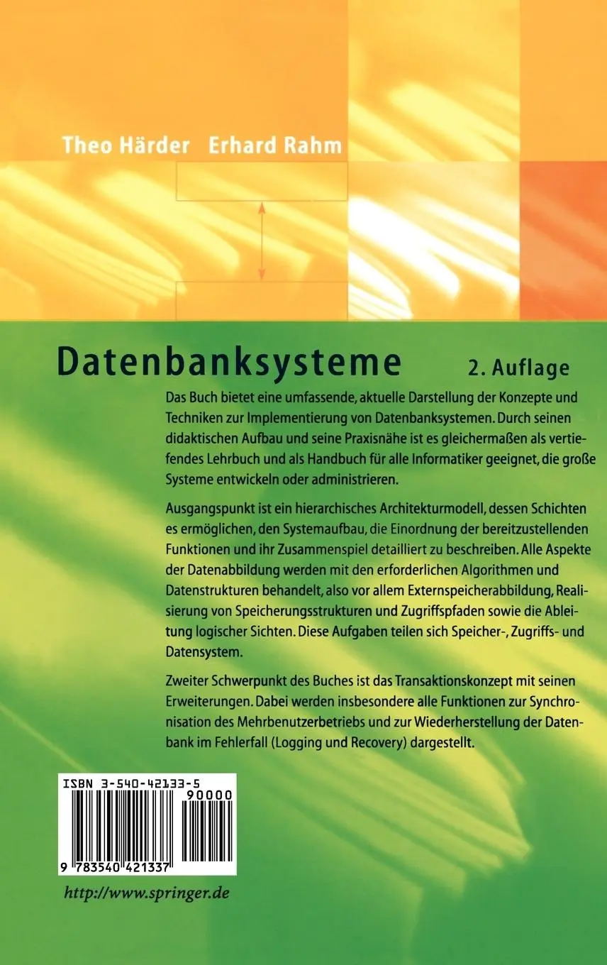 Rückseite: 9783540421337 | Datenbanksysteme | Konzepte und Techniken der Implementierung | Buch