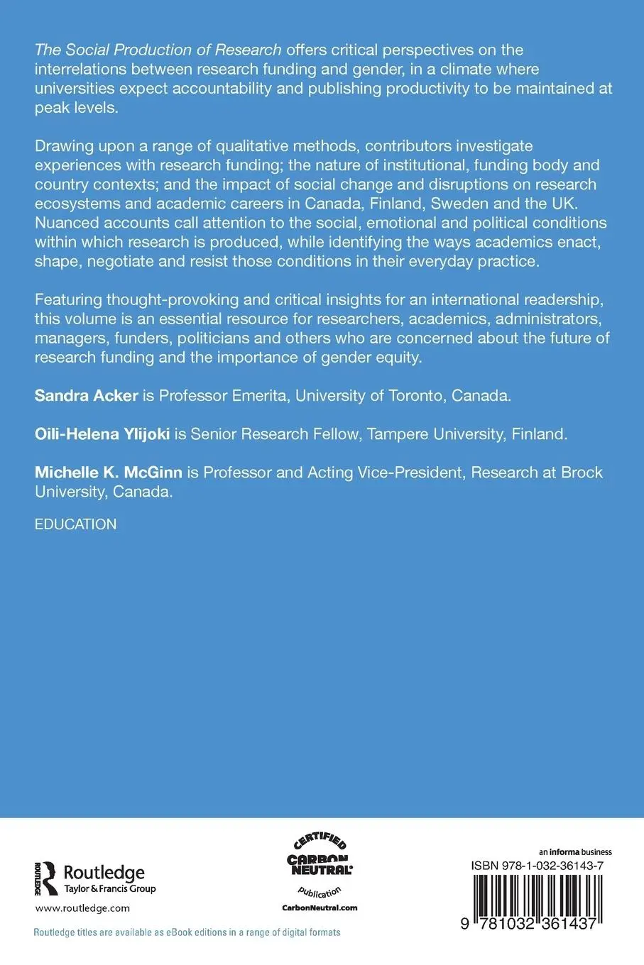 Rückseite: 9781032361437 | The Social Production of Research | Perspectives on Funding and Gender