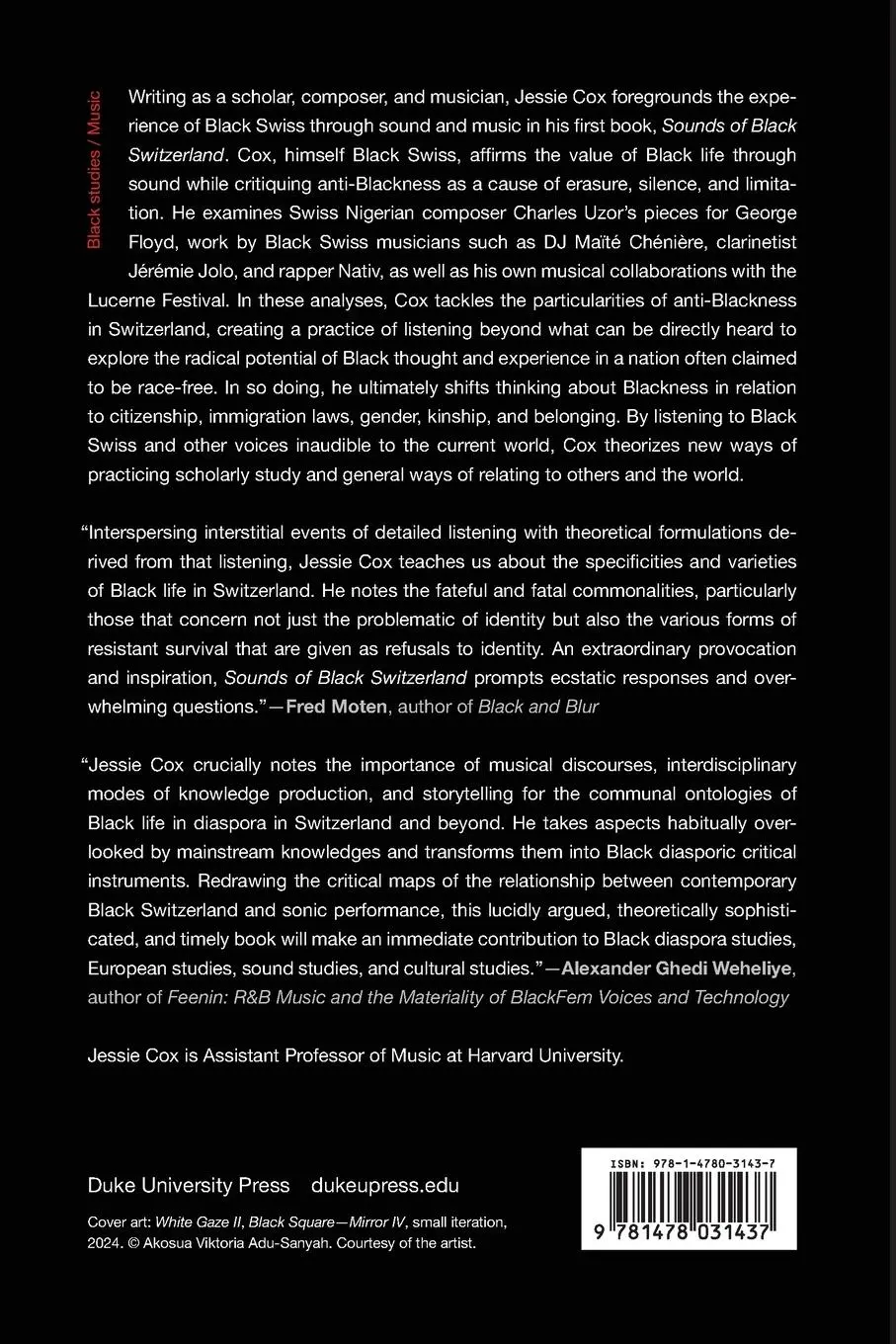 Rückseite: 9781478031437 | Sounds of Black Switzerland | Blackness, Music, and Unthought Voices