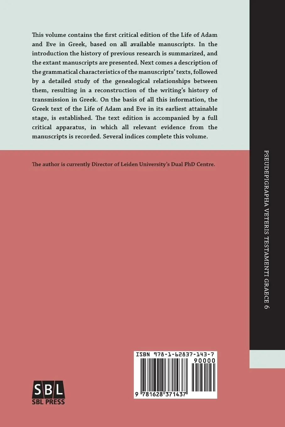 Rückseite: 9781628371437 | The Life of Adam and Eve in Greek | A Critical Edition | Tromp | Buch