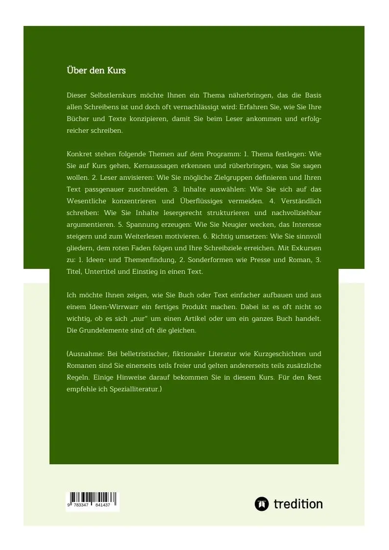 Rückseite: 9783347841437 | Selbstlernkurs: Bücher und Texte konzipieren | Heike Thormann | Buch