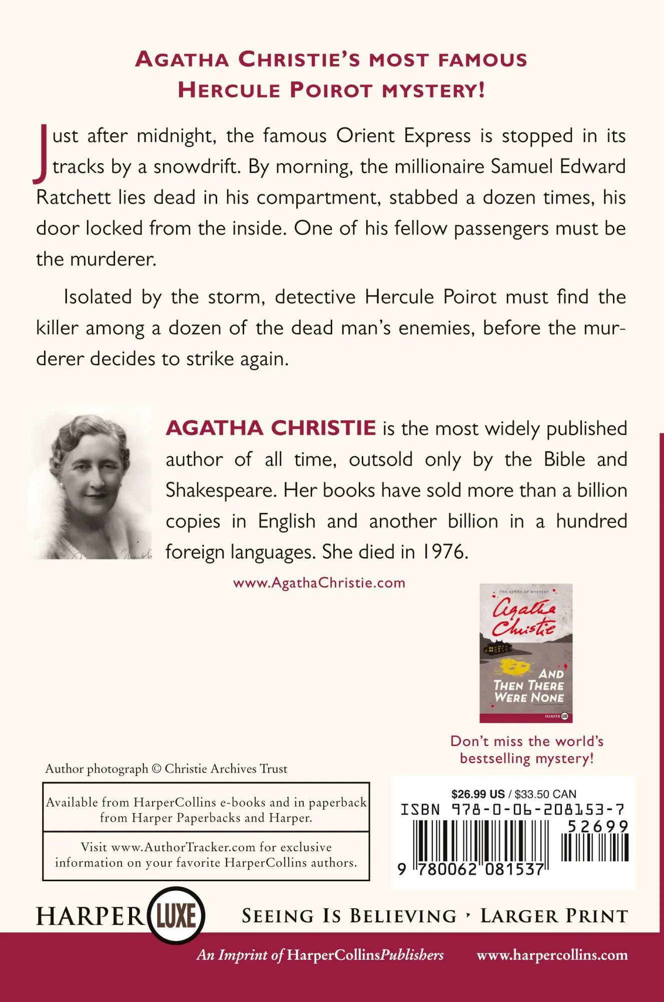 Rückseite: 9780062081537 | Murder on the Orient Express LP | Agatha Christie | Taschenbuch | 2013