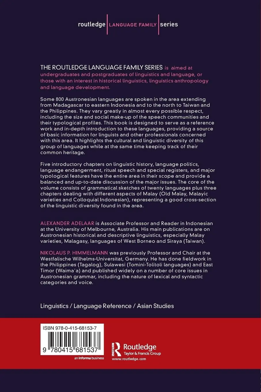 Rückseite: 9780415681537 | The Austronesian Languages of Asia and Madagascar | Adelaar (u. a.)