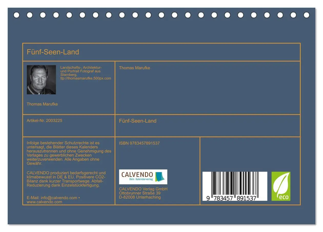 Bild: 9783457891537 | Fünf-Seen-Land (Tischkalender 2026 DIN A5 quer), CALVENDO...
