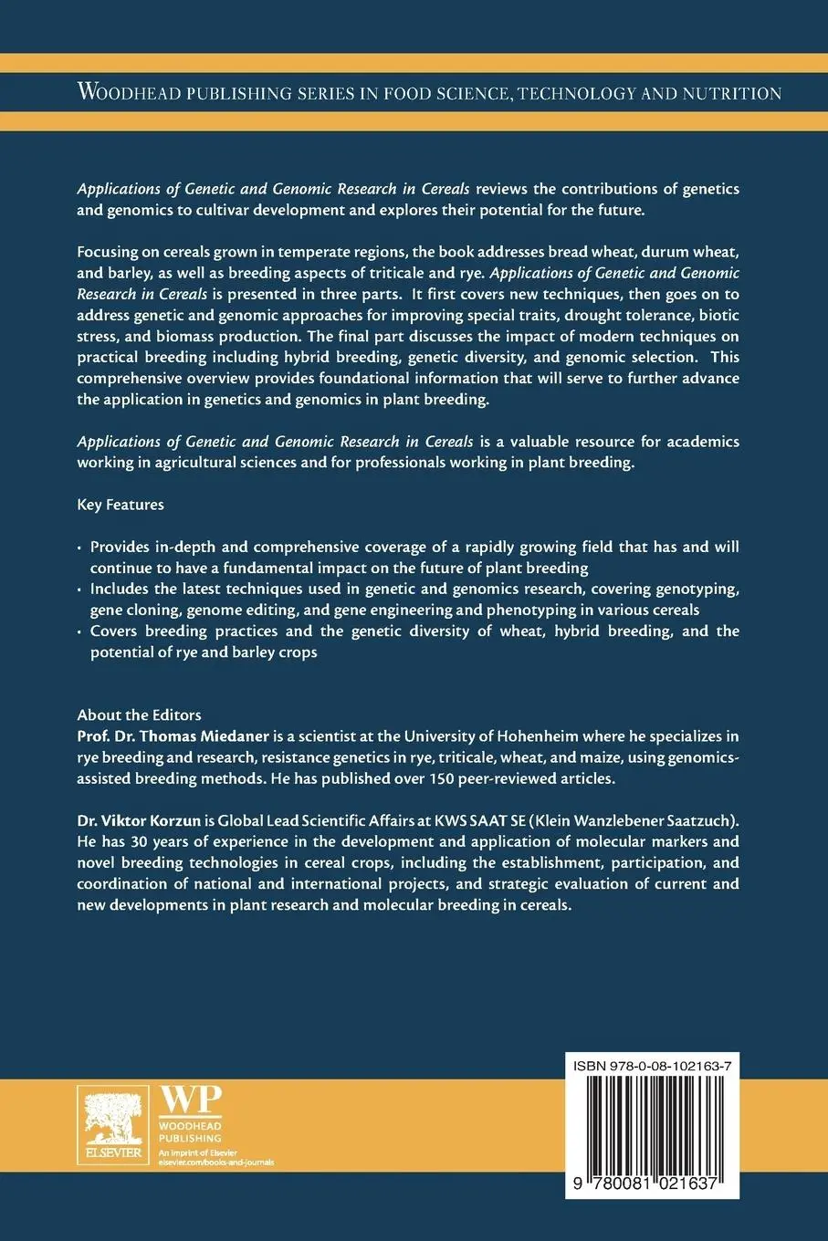 Rückseite: 9780081021637 | Applications of Genetic and Genomic Research in Cereals | Taschenbuch