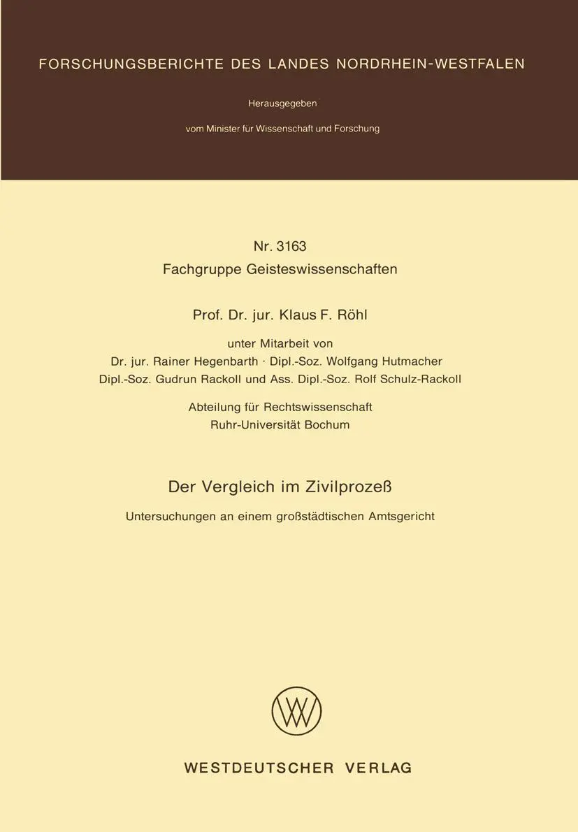Cover: 9783531031637 | Der Vergleich im Zivilprozeß | Klaus F. Röhl | Taschenbuch | 317 S.