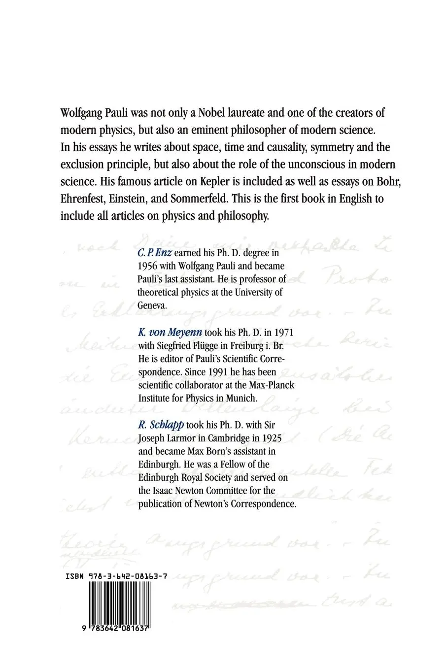 Rückseite: 9783642081637 | Writings on Physics and Philosophy | Wolfgang Pauli | Taschenbuch | vi