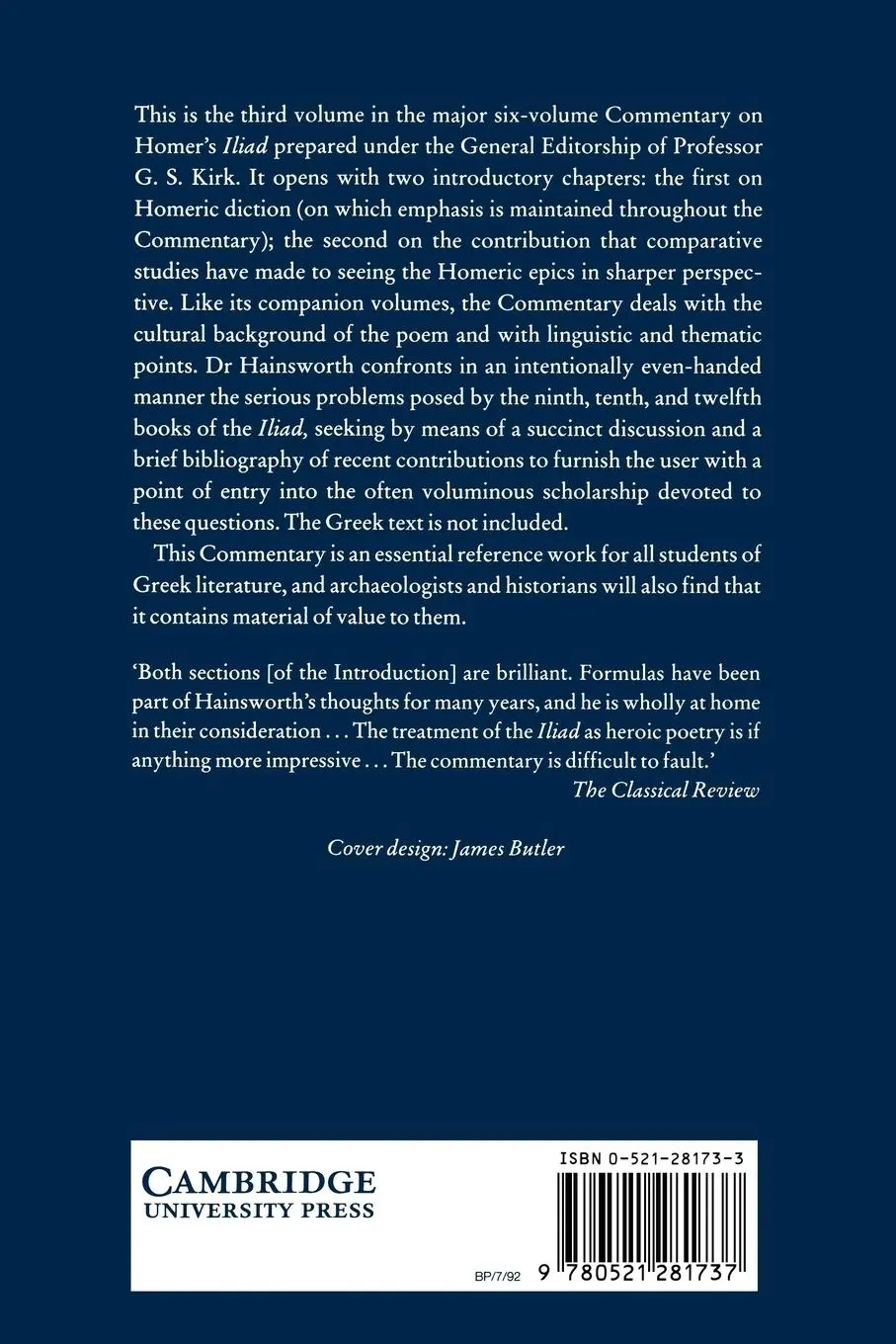 Rückseite: 9780521281737 | The Iliad | A Commentary: Volume 3, Books 9-12 | Richards (u. a.)