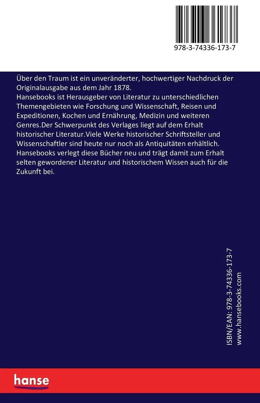 Rückseite: 9783743361737 | Über den Traum | Carl Binz | Taschenbuch | 60 S. | Deutsch | 2016