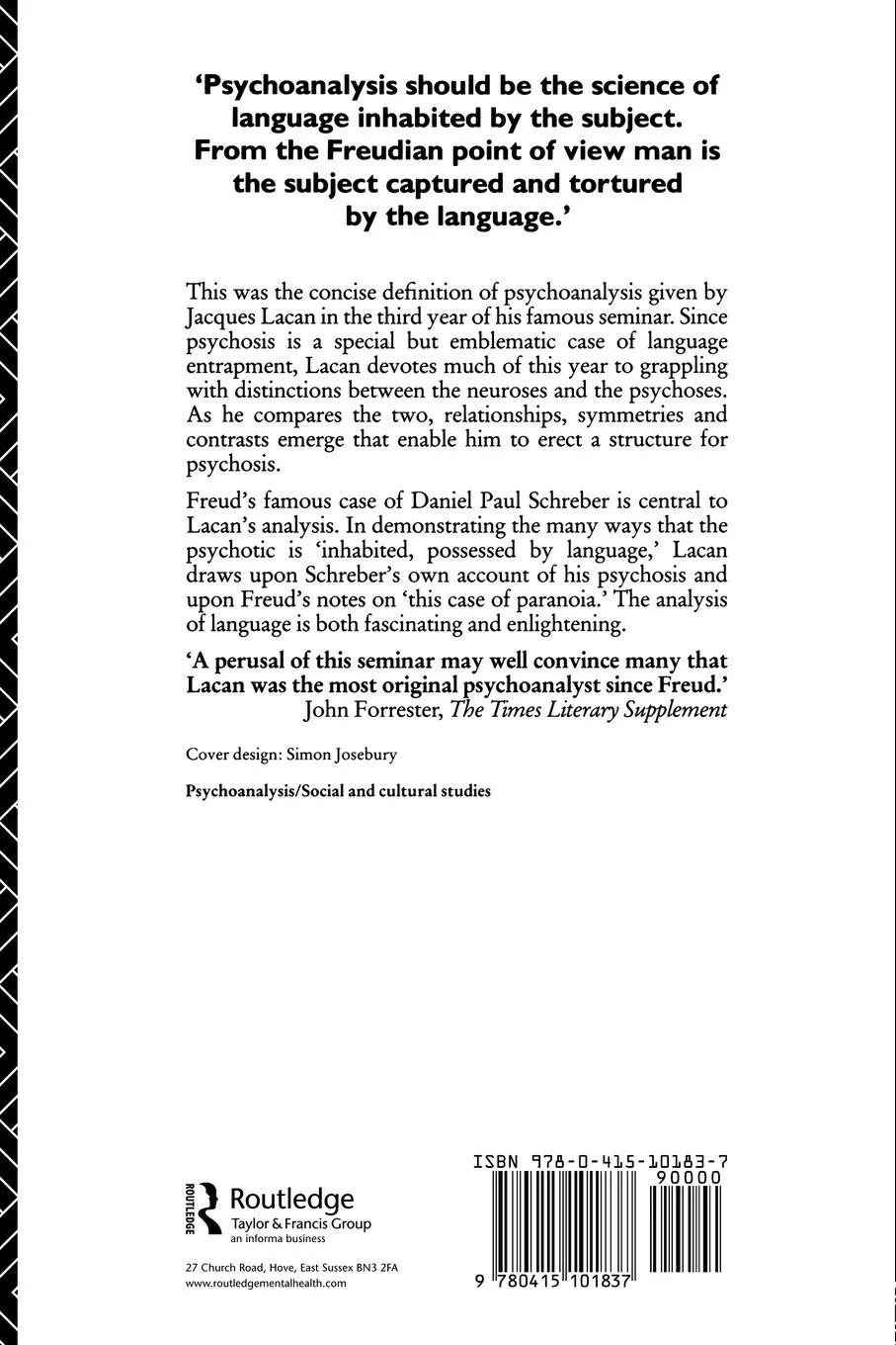 Rückseite: 9780415101837 | The Psychoses | The Seminar of Jacques Lacan | Jacques Lacan | Buch