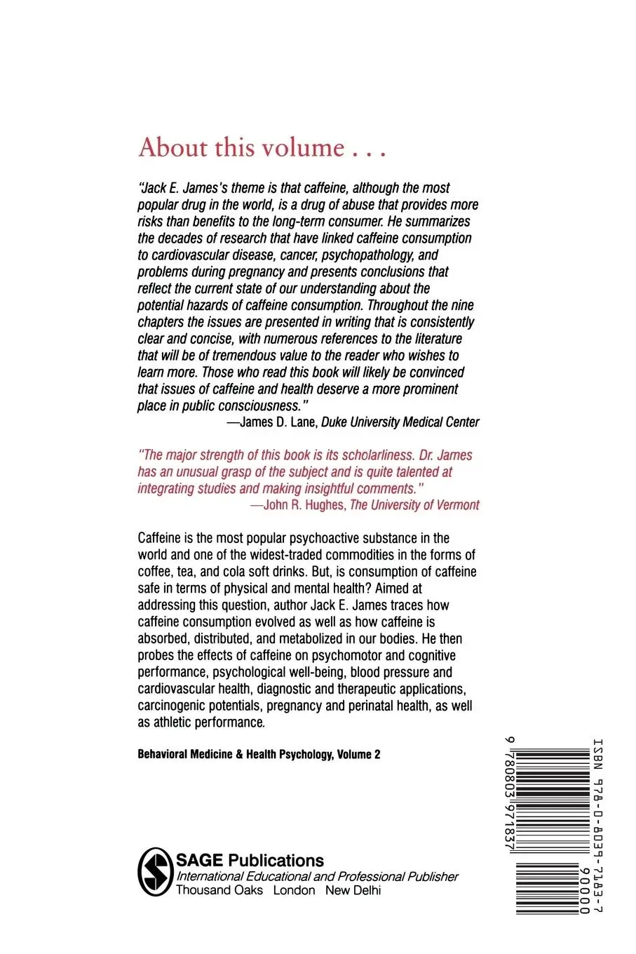 Rückseite: 9780803971837 | Understanding Caffeine | A Biobehavioral Analysis | Jack E James
