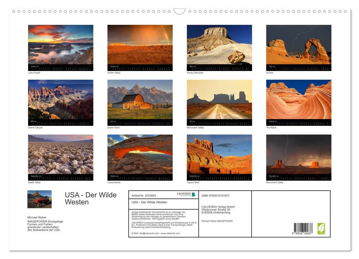 Bild: 9783516191837 | USA - Der Wilde Westen (Wandkalender 2026 DIN A2 quer), CALVENDO...