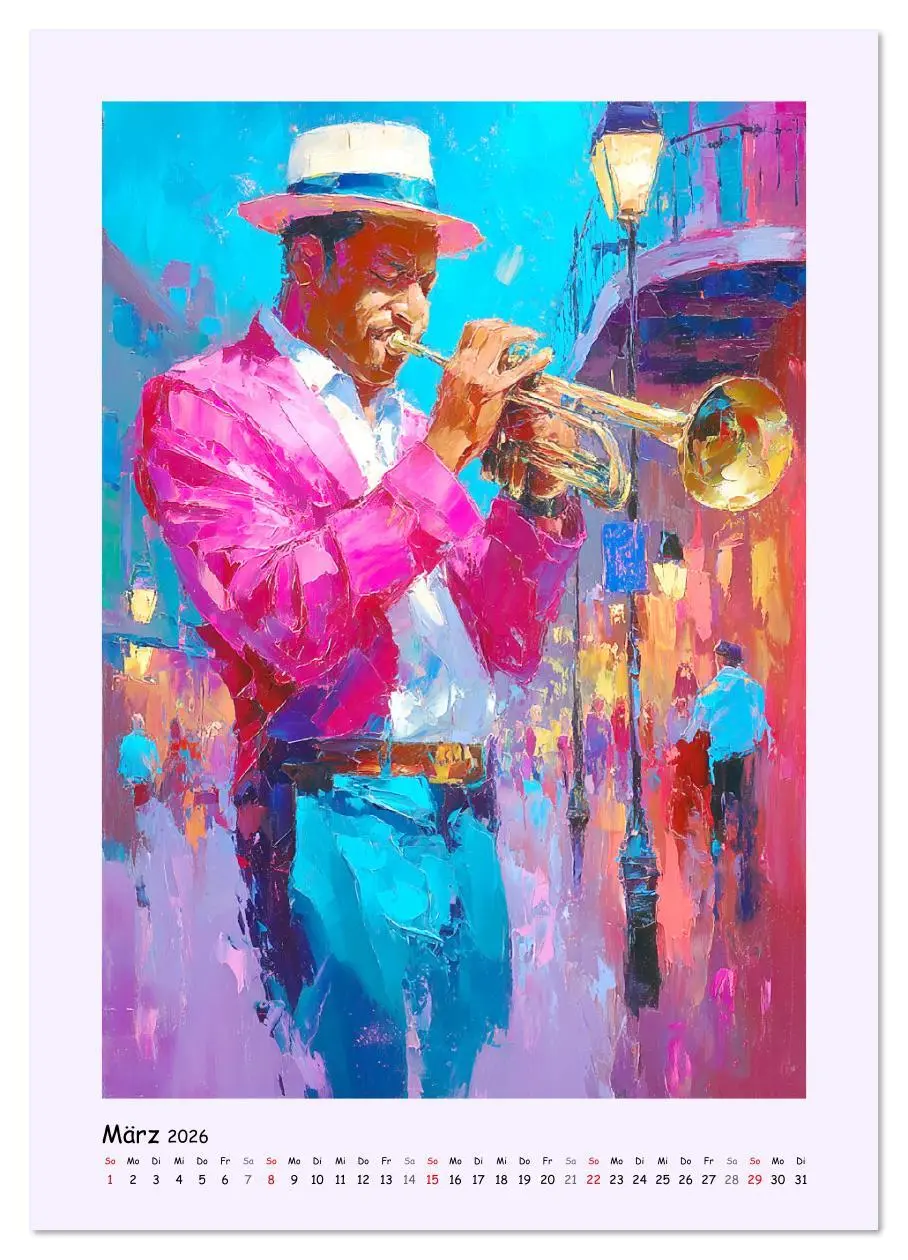 Bild: 9783516641837 | Jazz Seelen. Musiker im Takt der Farben (Wandkalender 2026 DIN A4...