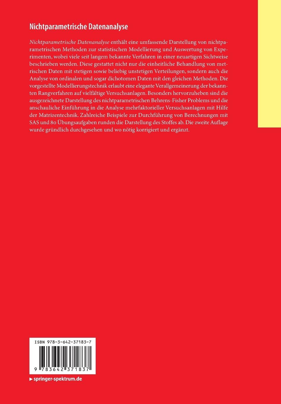 Rückseite: 9783642371837 | Nichtparametrische Datenanalyse | Unverbundene Stichproben | Buch