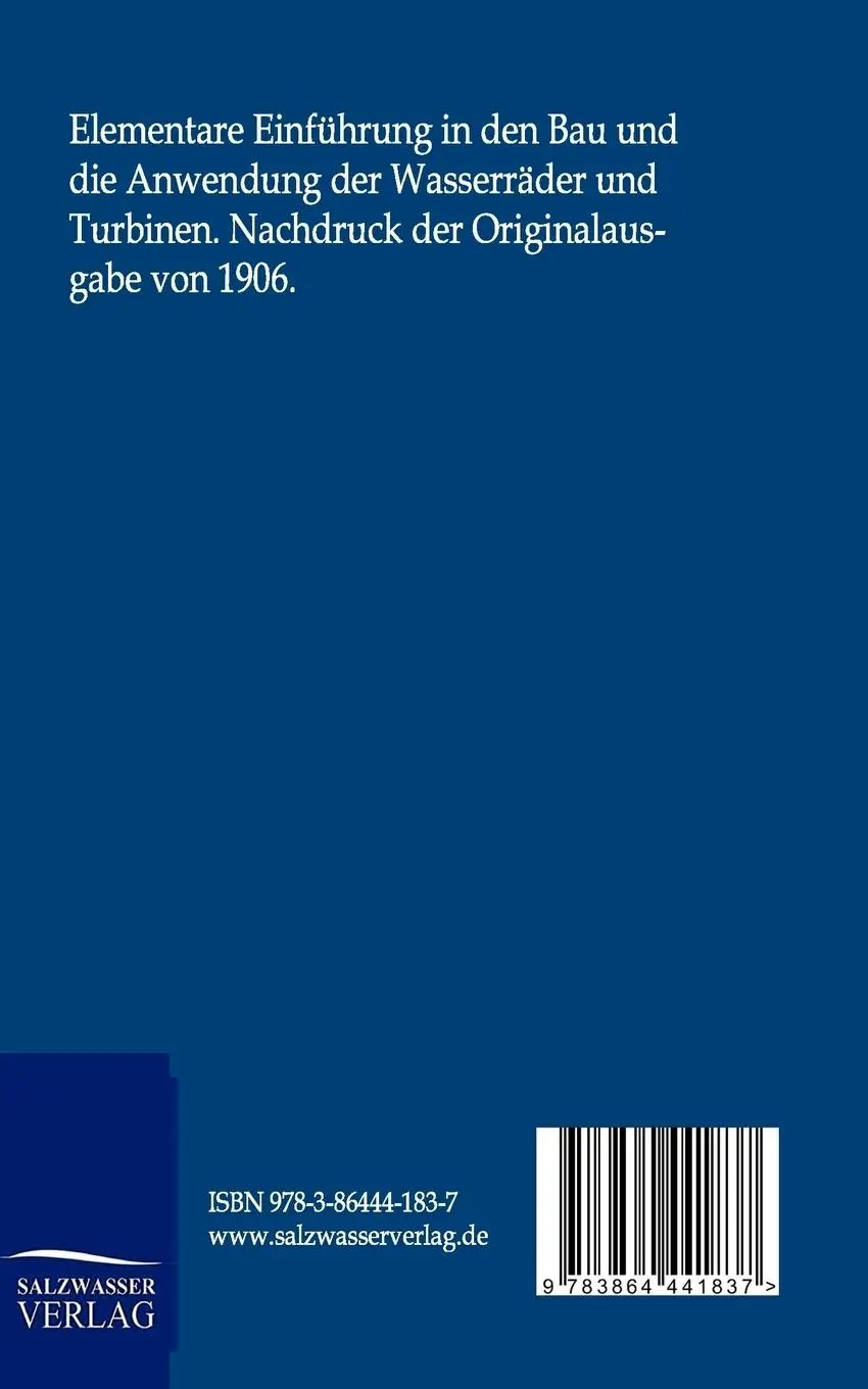 Rückseite: 9783864441837 | Wasserkraft | Wilh. Müller | Taschenbuch | 92 S. | Deutsch | 2011