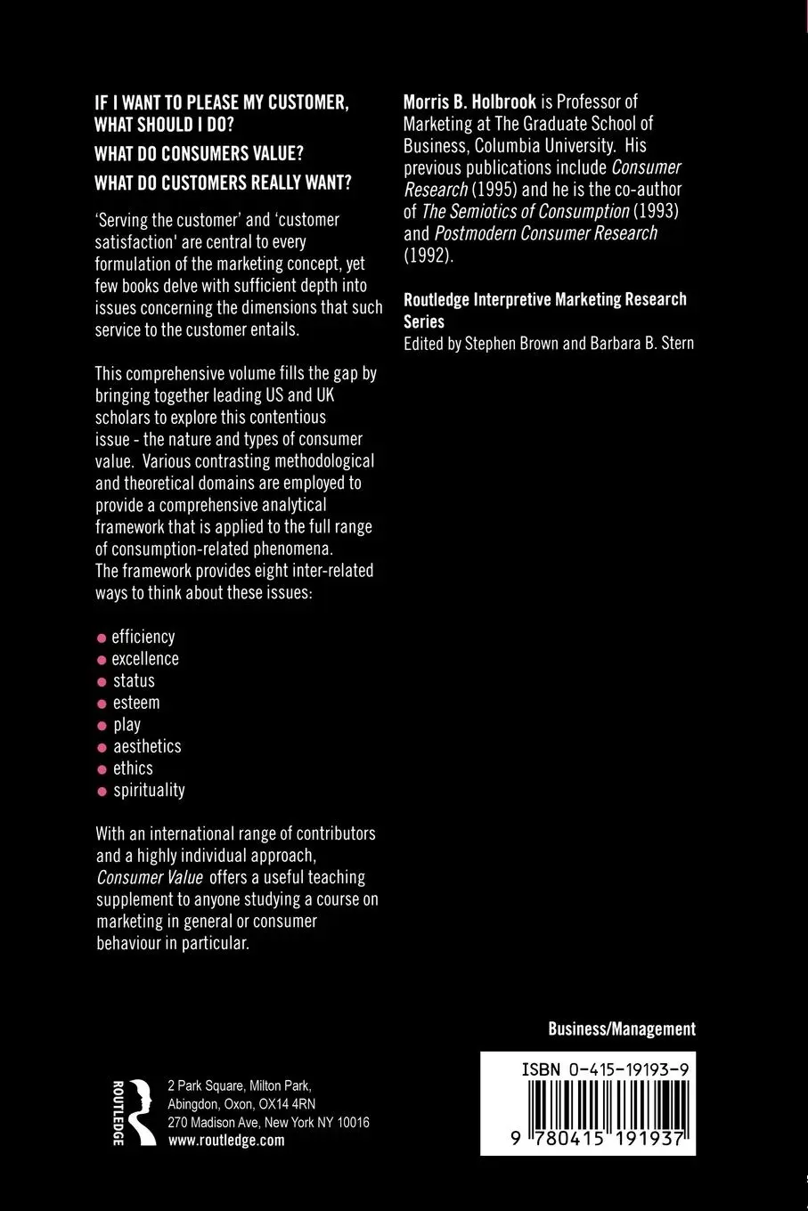 Rückseite: 9780415191937 | Consumer Value | A Framework for Analysis and Research | Holbrook