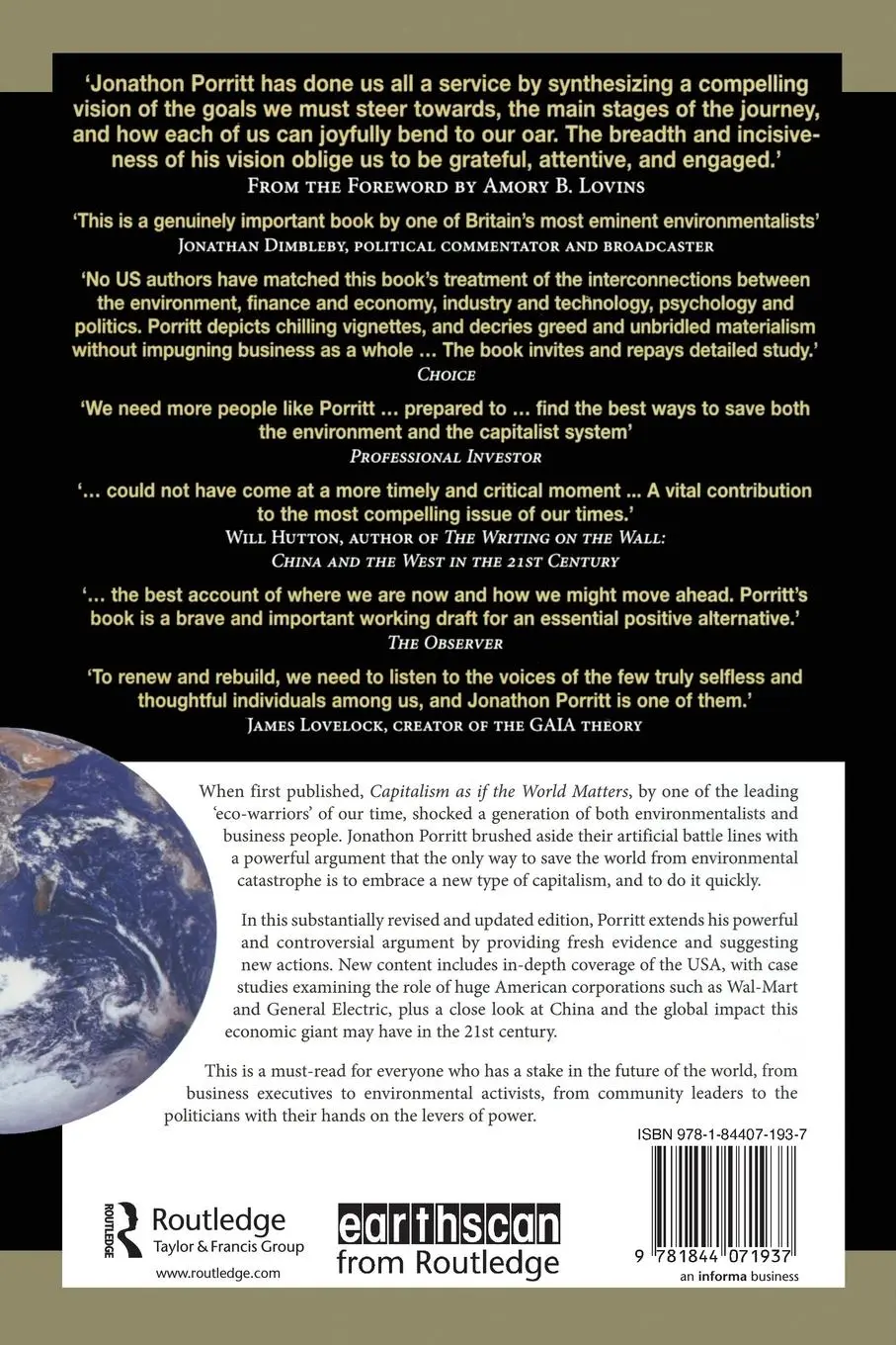 Rückseite: 9781844071937 | Capitalism as if the World Matters | Jonathon Porritt | Taschenbuch