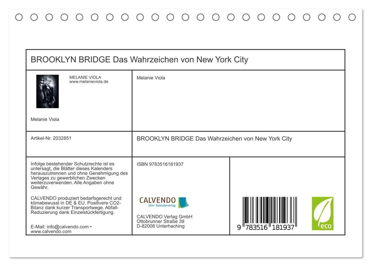 Bild: 9783516181937 | BROOKLYN BRIDGE Das Wahrzeichen von New York City (Tischkalender...
