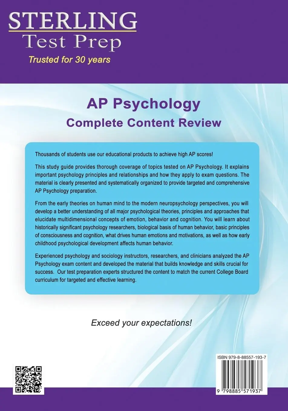 Rückseite: 9798885571937 | Sterling Test Prep AP Psychology | Sterling Test Prep | Taschenbuch