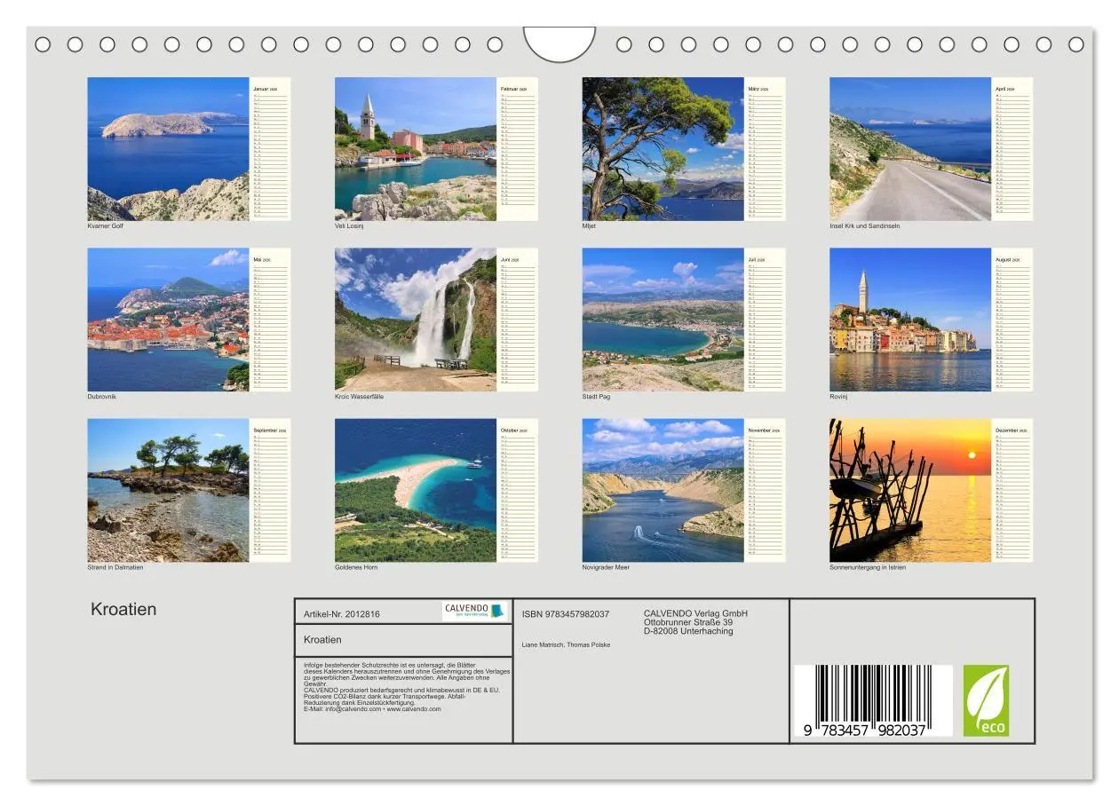 Bild: 9783457982037 | Kroatien (Wandkalender 2026 DIN A4 quer), CALVENDO Monatskalender