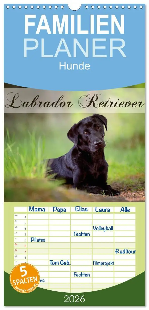 Cover: 9783516522037 | Familienplaner 2026 - Labrador Retriever mit 5 Spalten...