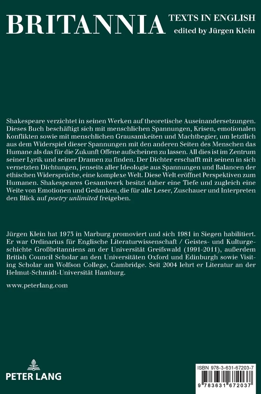 Rückseite: 9783631672037 | Shakespeare: Humanität im Spannungsfeld von Kontrast und Konflikt