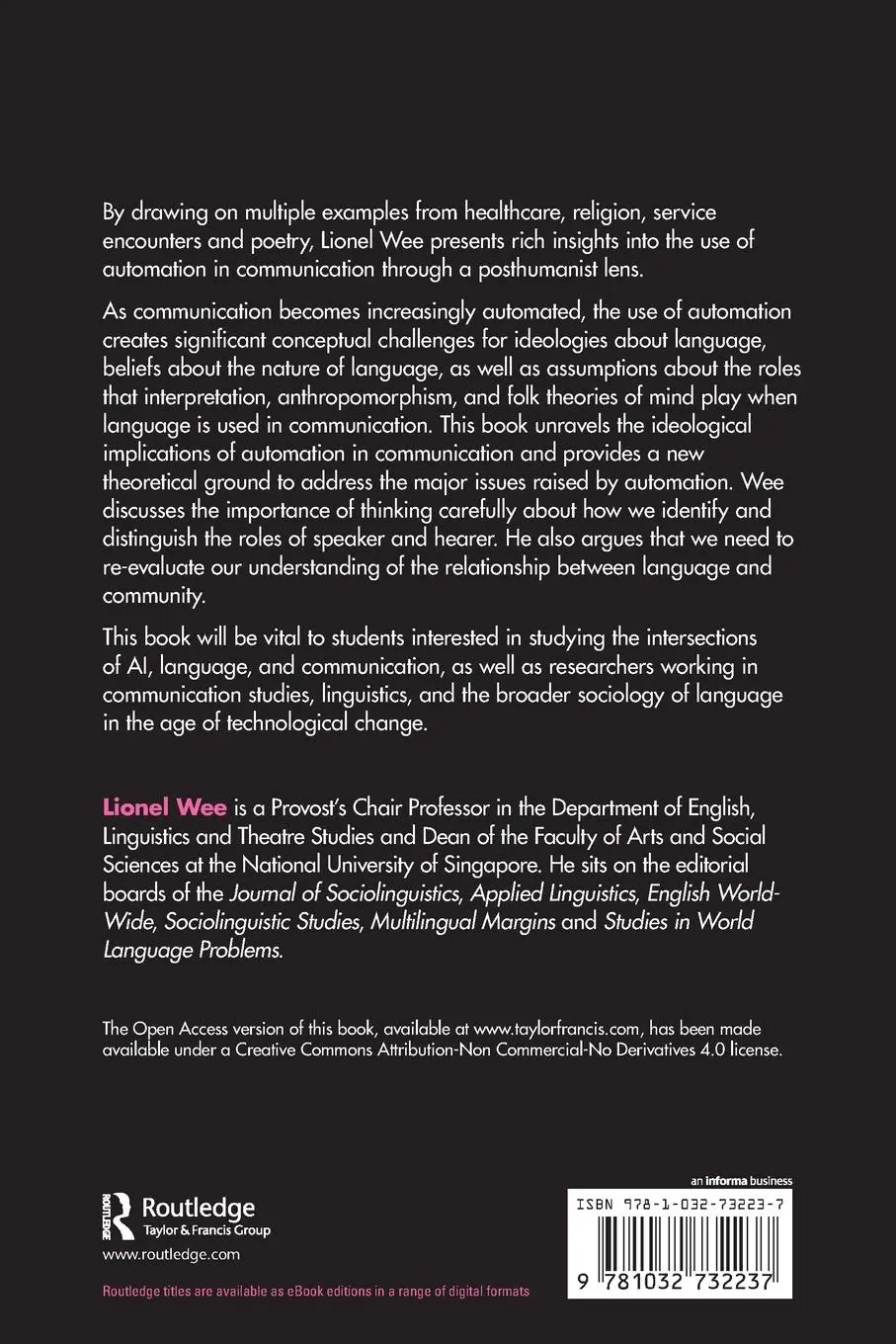Rückseite: 9781032732237 | Automation in Communication | Lionel Wee | Taschenbuch | Englisch