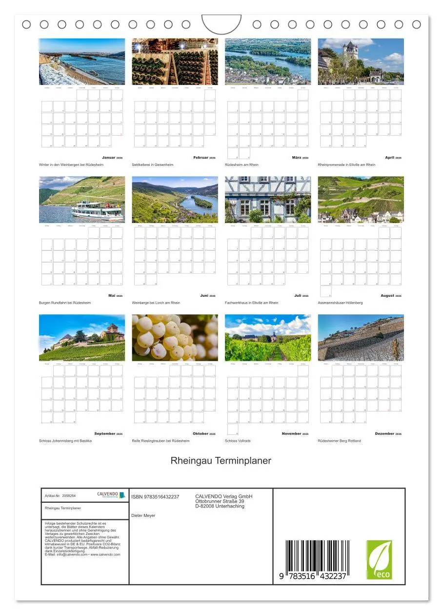 Bild: 9783516432237 | Rheingau Terminplaner (Wandkalender 2026 DIN A4 hoch), CALVENDO...