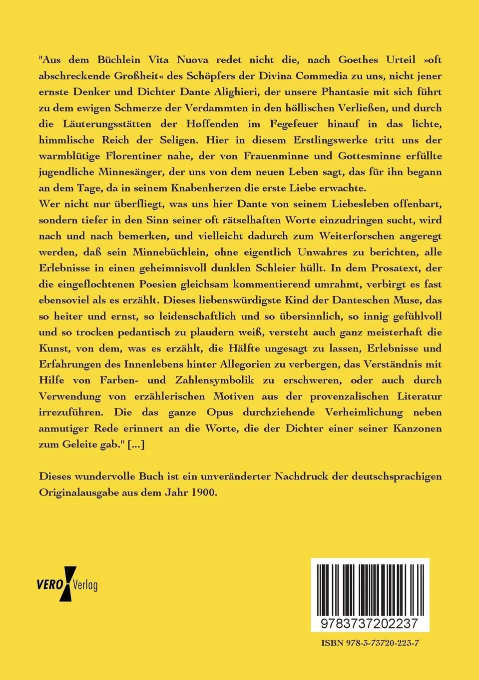 Rückseite: 9783737202237 | Neues Leben - vita nuova | Dante Alighieri | Taschenbuch | 144 S.
