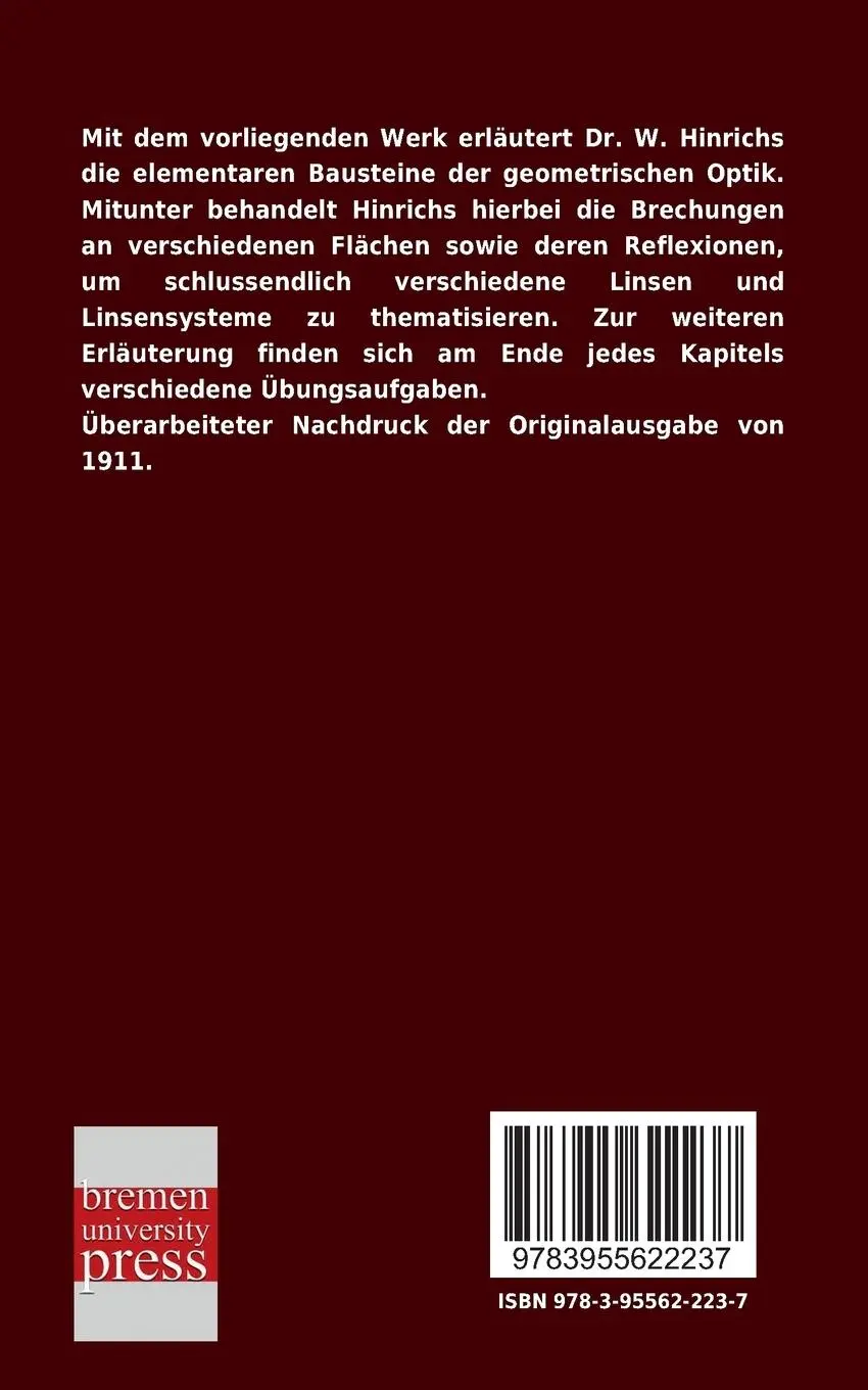 Rückseite: 9783955622237 | Einführung in die geometrische Optik | W. Hinrichs | Taschenbuch