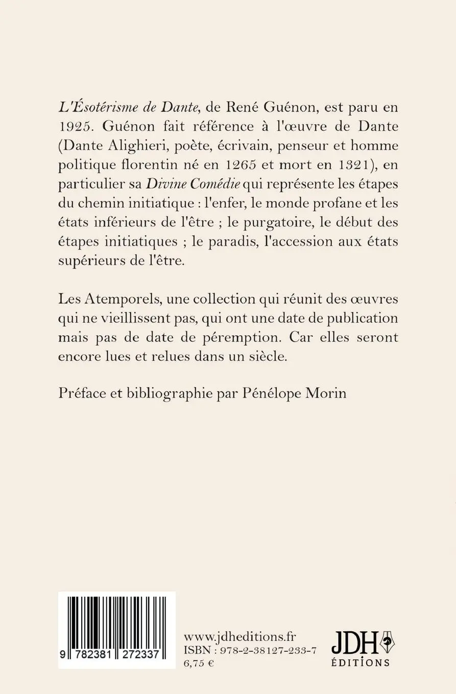 Rückseite: 9782381272337 | L'ésotérisme de Dante - nouvelle édition | Préface et bio détaillée